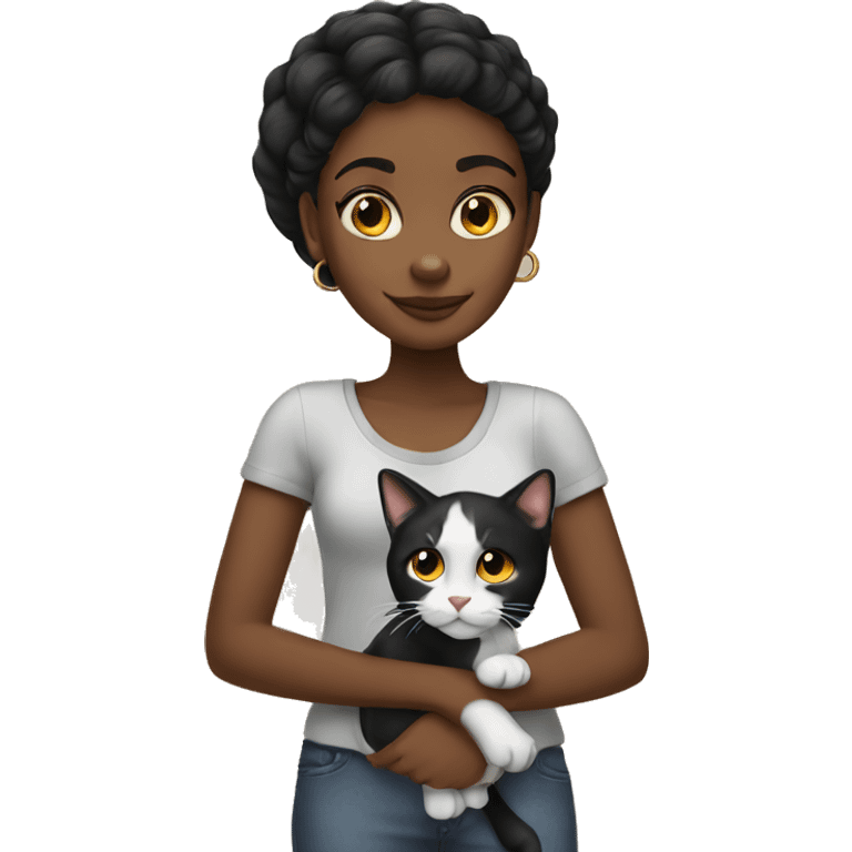 Black girl with calico cat  emoji