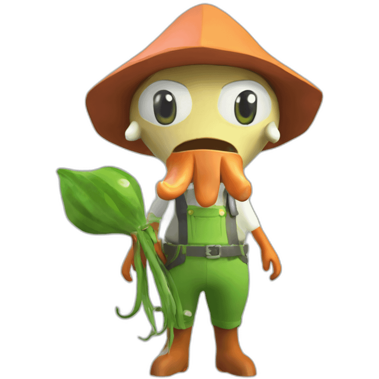 squid in farming outfit as lowpoly render emoji