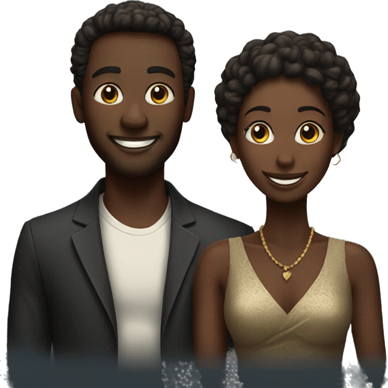 happy couple on dark background both African emoji