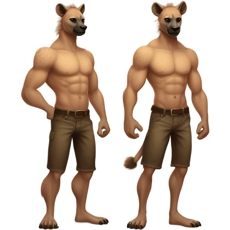  male hyena muscular, pec, full body, embrace, couple, emoji