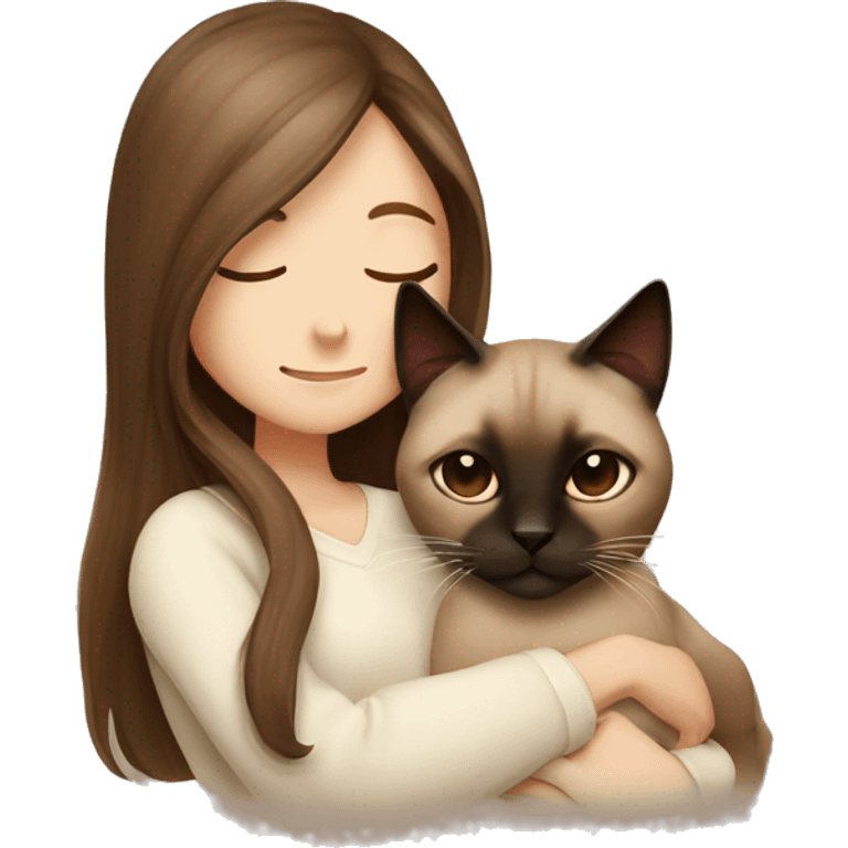  Siamese cat cuddling brown long hair girl emoji