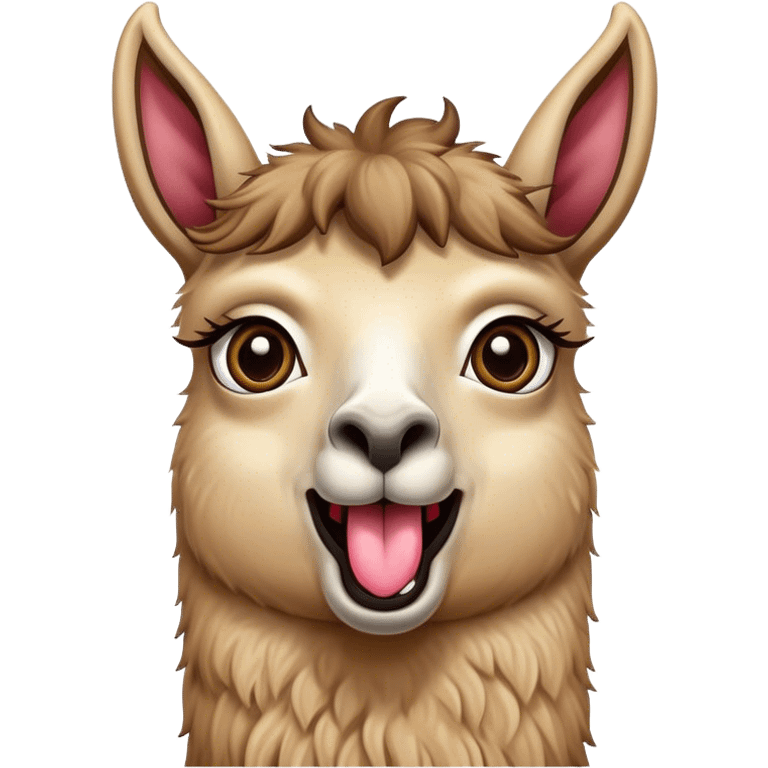 a llama with a surprising face, wide eyes, long tongue out emoji