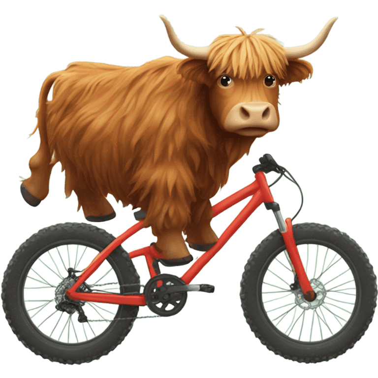 Highland cow riding a mountain bike emoji