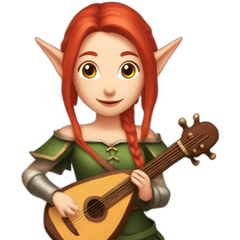 Baldurs gate 3 top half of female elf bard with red hair playing a lute emoji