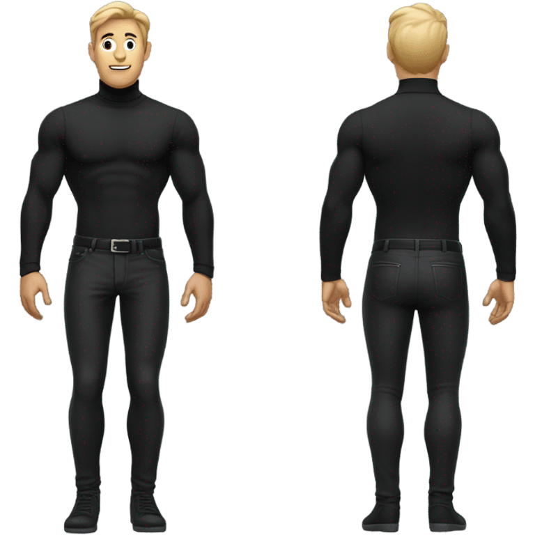 muscle black turtleneck shirt and black pants and shoes front and back view emoji