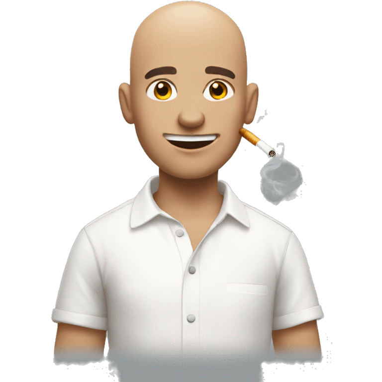 bald boy in white shirt with a cigarette emoji