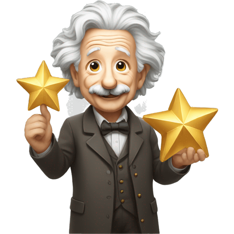 happy albert einstein holding single golden small star in one hand emoji