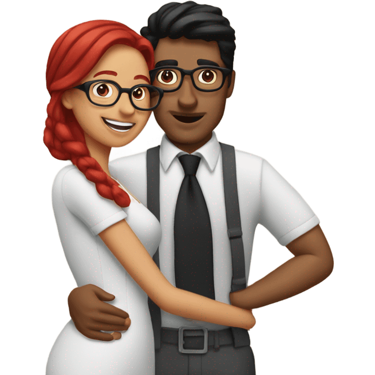 Couple kissing Mediterranean man with black hair and woman with red hair glasses emoji