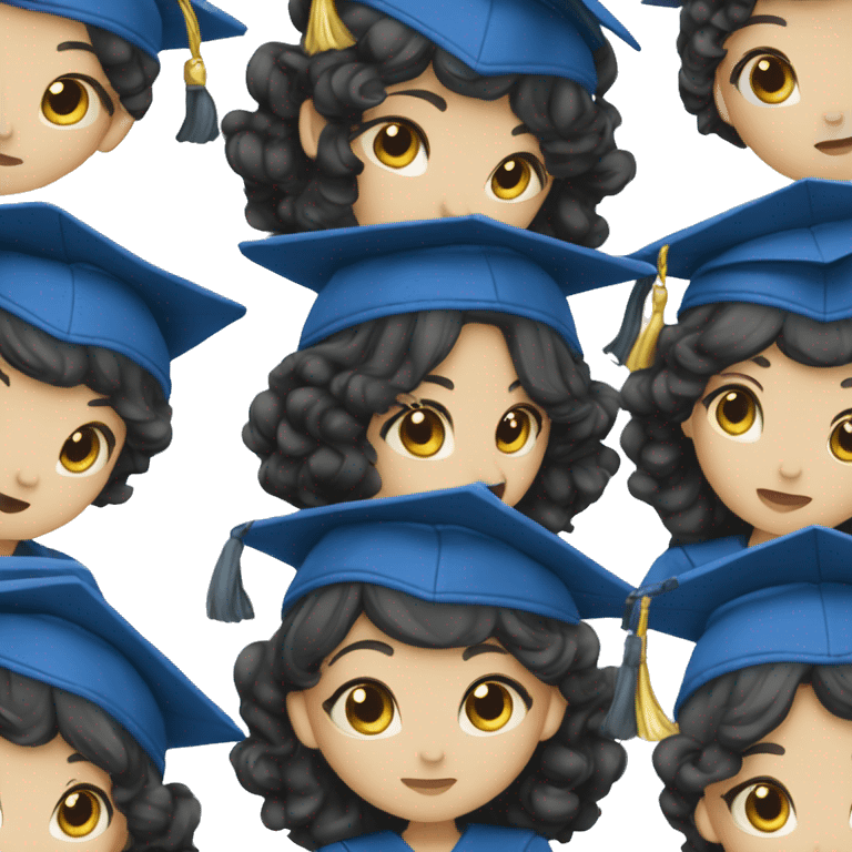 asian girl wearing blue graduation cap with long curly black hair emoji