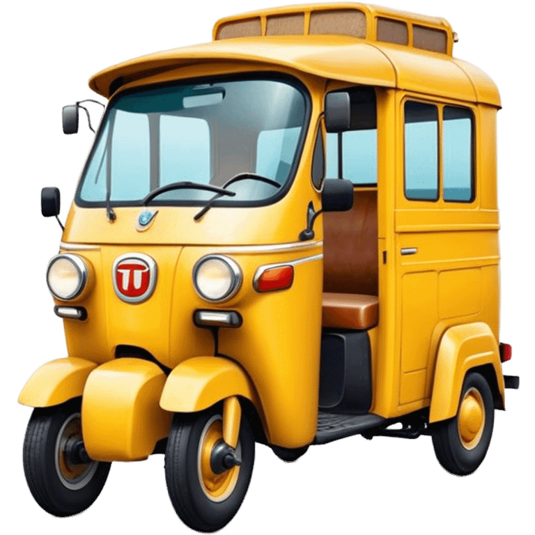 Cinematic Realistic Tuk Tuk Pop Culture Emoji, featuring a vibrant portrayal of the iconic Thai tuk tuk rendered with dynamic textures and lively, urban lighting. emoji