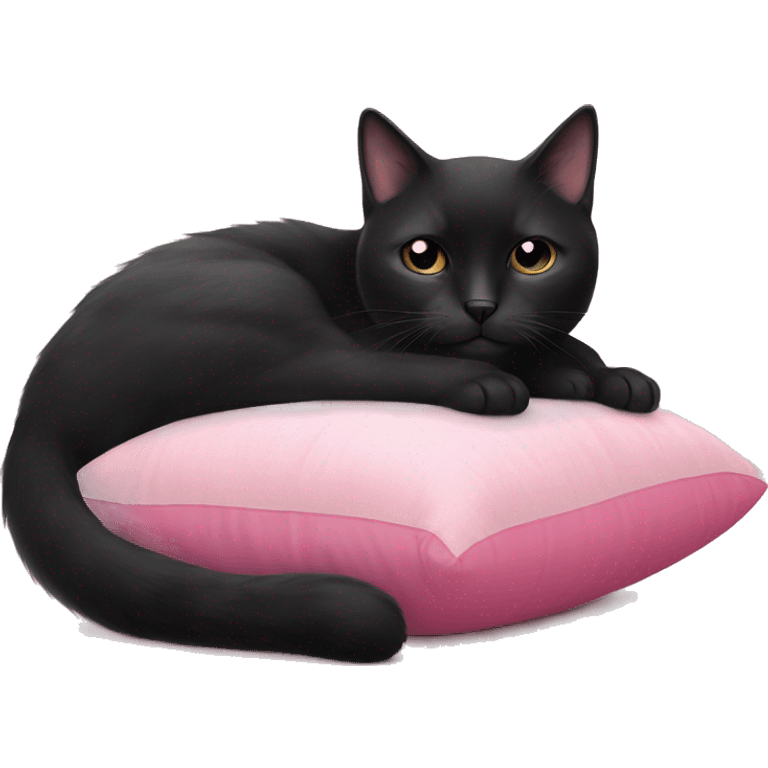 black cat with white elements laying on pink pillow emoji