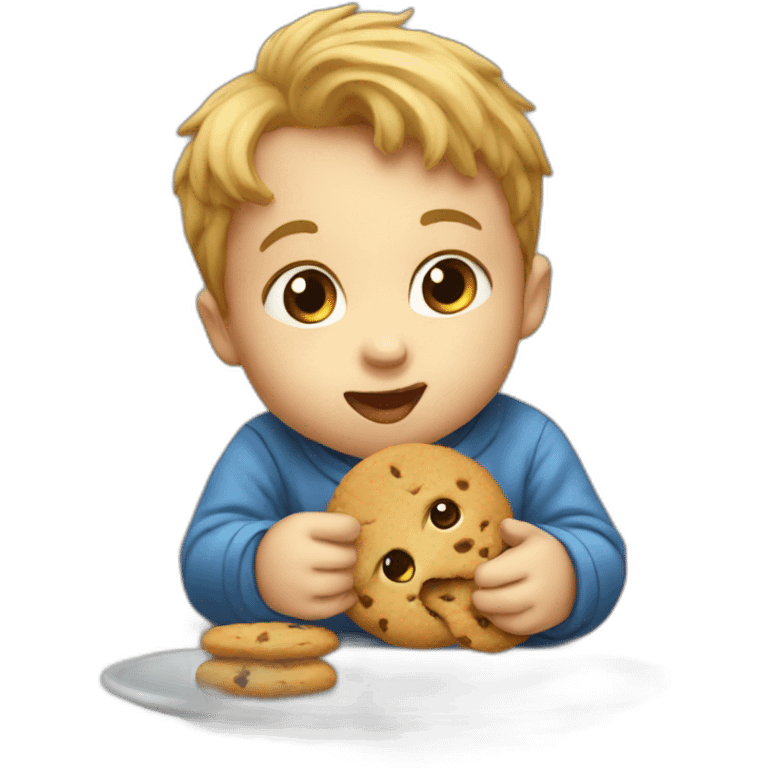 Infant boy eating a cookie emoji