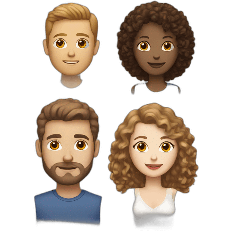 Head of a white man with light brown hair, a white woman with dark brown hair and a toy poodle with brown hair emoji