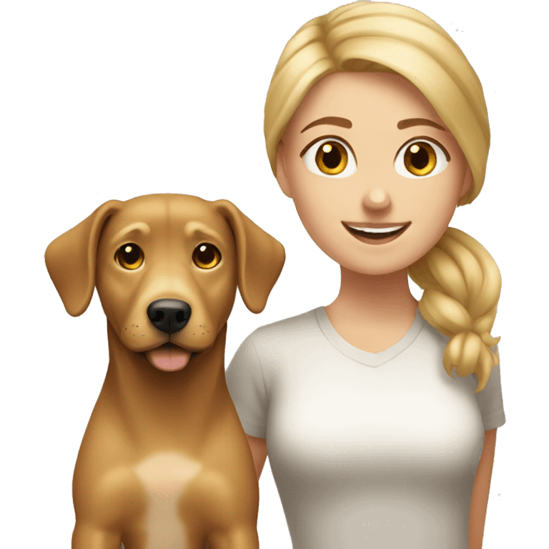 Blond girl with light brown mutt dog emoji