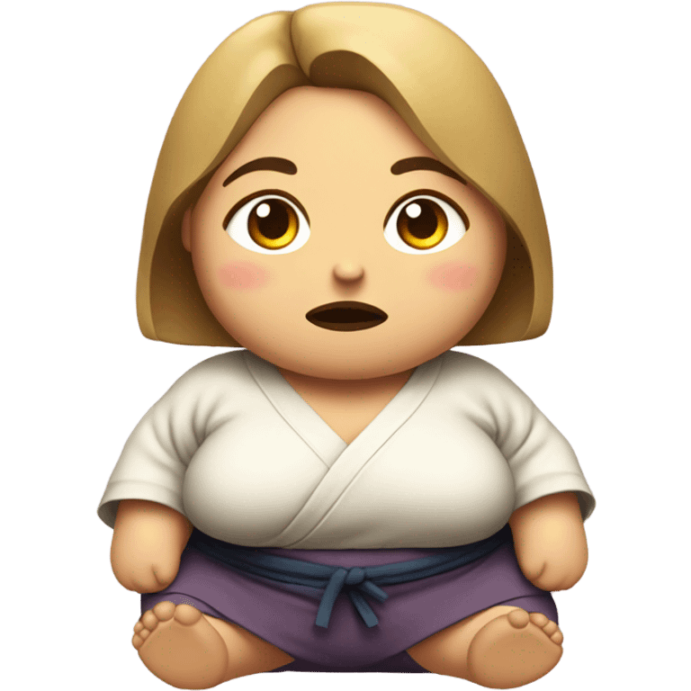 Female sumo wrestler eating while sad emoji