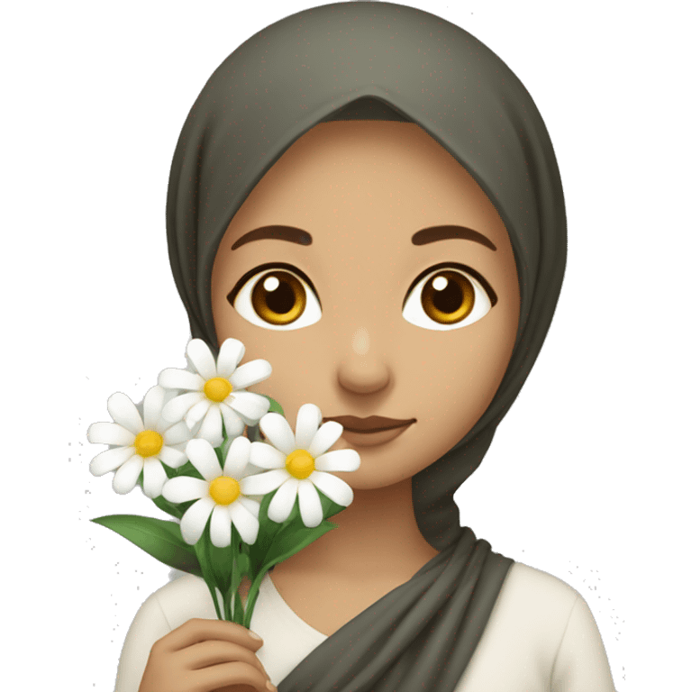 Light skinned Muslim girl holding white flowers  emoji