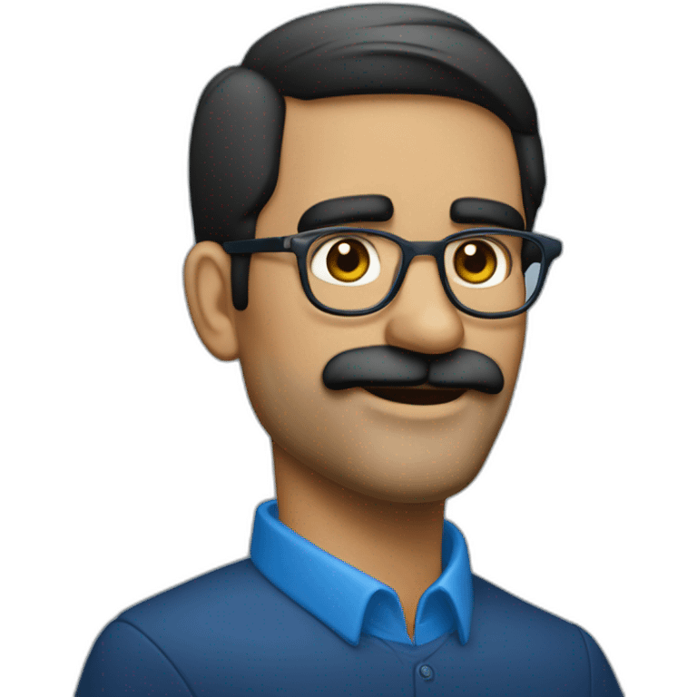 Hombre maduro, rubio canoso  con lentes azules redondos, con barba emoji