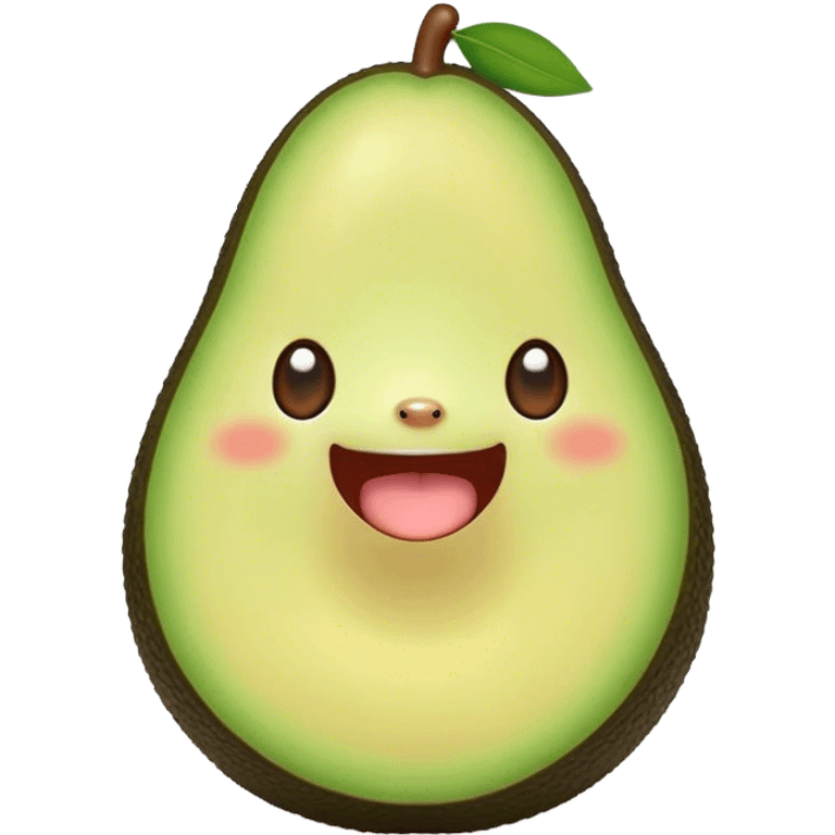 Cute Kawaii Avocado, round and cuddly, soft green with a tiny brown pit, blushing cheeks, a joyful smile, tiny arms outstretched, a warm and healthy glow! emoji