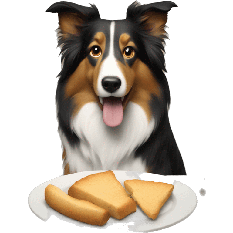 Collie eating at the dinner table emoji