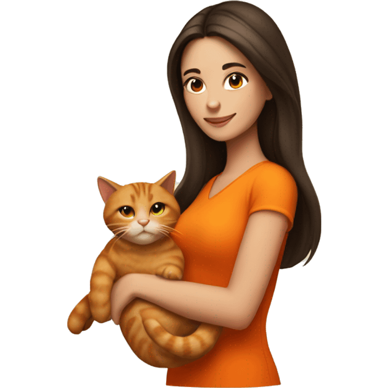 pretty brunette woman holding orange cat emoji