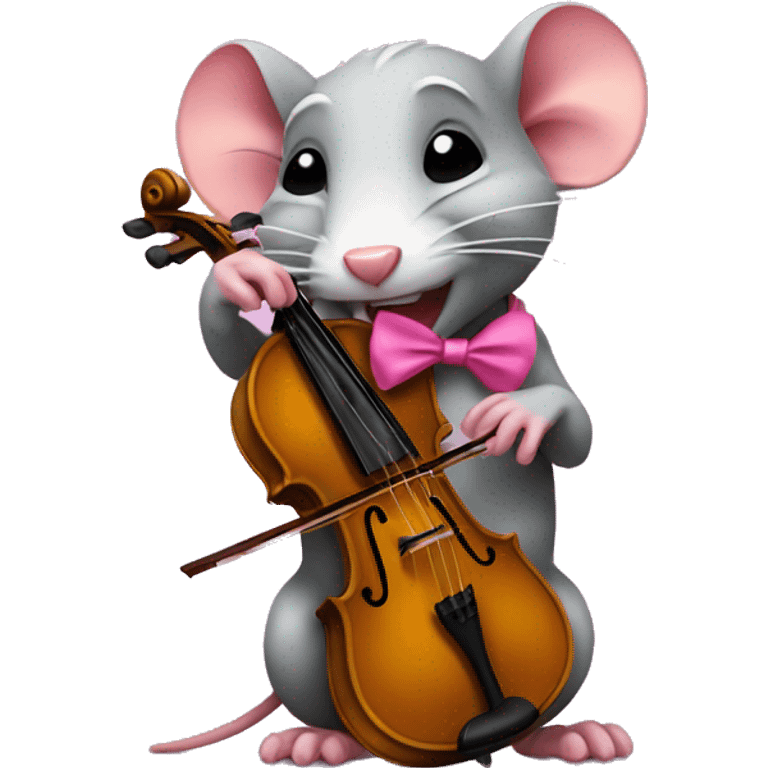 crying rat playing violin with a pink bow on his head emoji