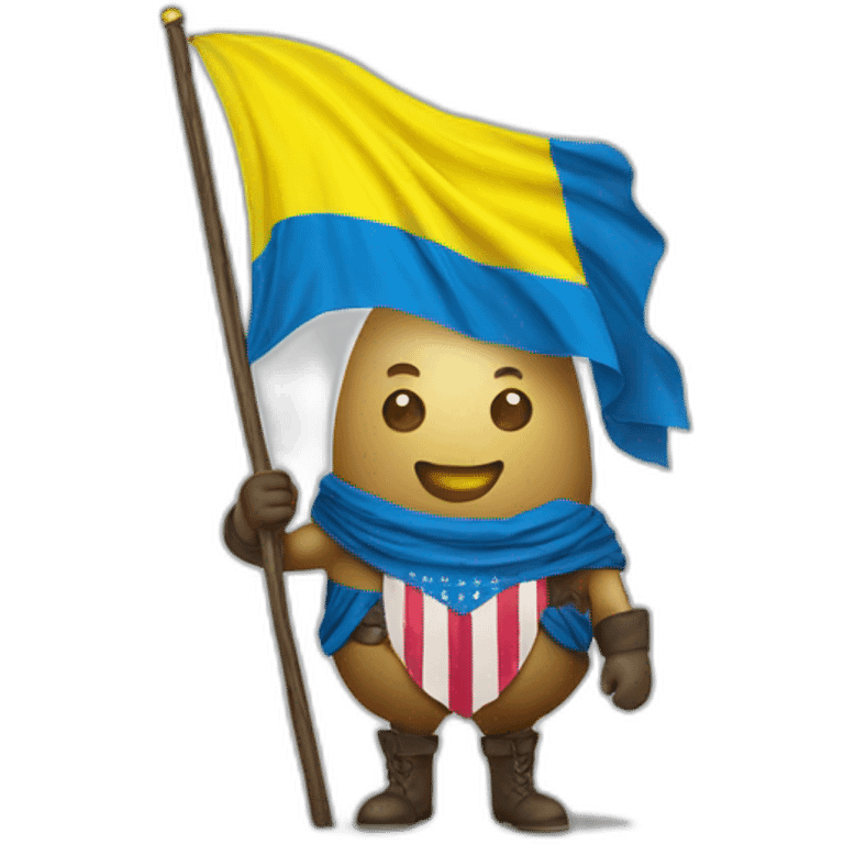 potato patriot with a proud look. holding the flag of Ukraine  emoji