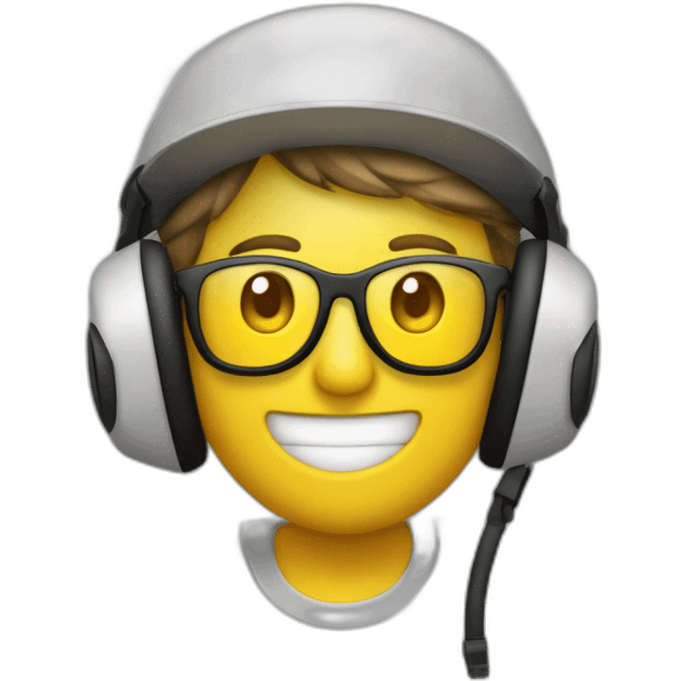 personne casque anti bruit avec lunette et casquette emoji