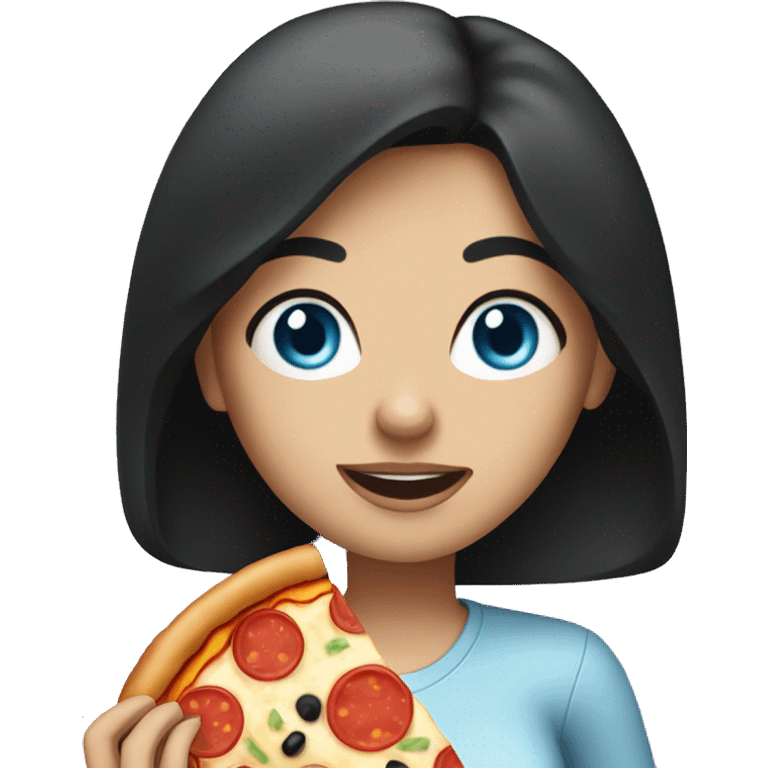 Woman with black hair and blue eyes eating pizza  emoji