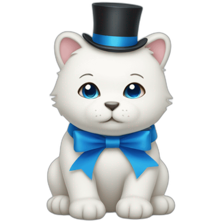 white bear cat with blue ribbon  emoji