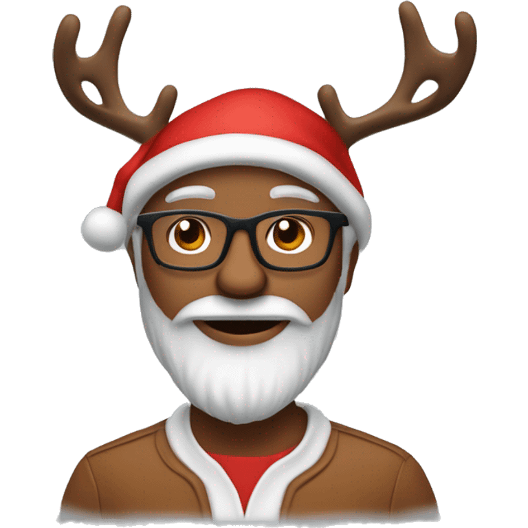 A 50 years brown skin man who has beard, glasses, and use Santa's hat and a diadem of  Rudolf  the reindeer in his hat  emoji