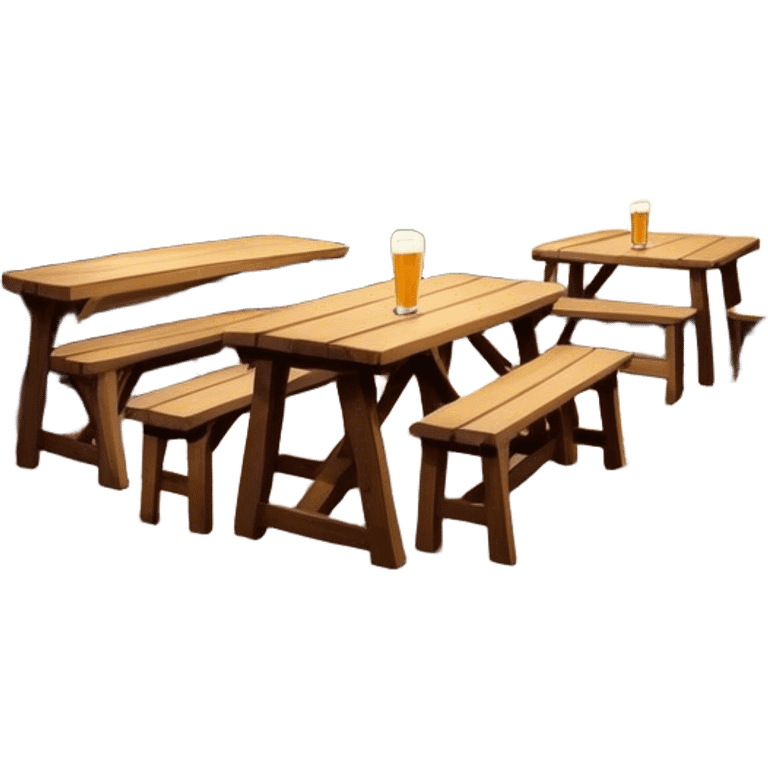 Cinematic Realistic Biergarten Pop Culture Emoji, showcasing a charming outdoor beer garden scene rendered with rustic details and inviting, soft lighting. emoji