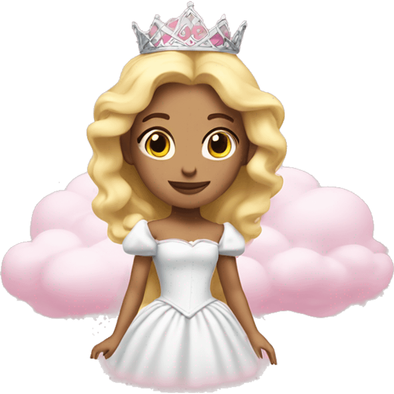 A white princess with blonde hair on a floating pink cloud emoji