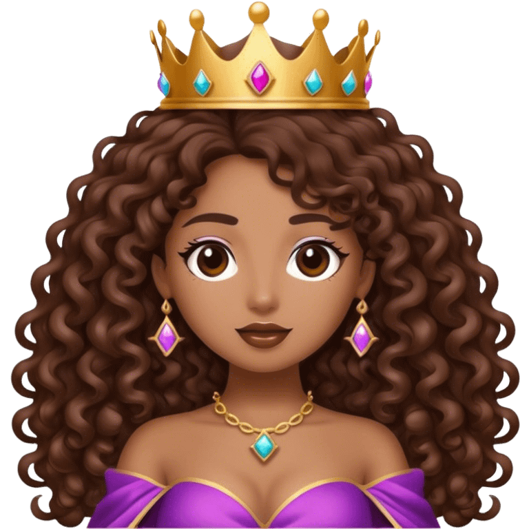 Brown girl diva long curly hair with crown emoji