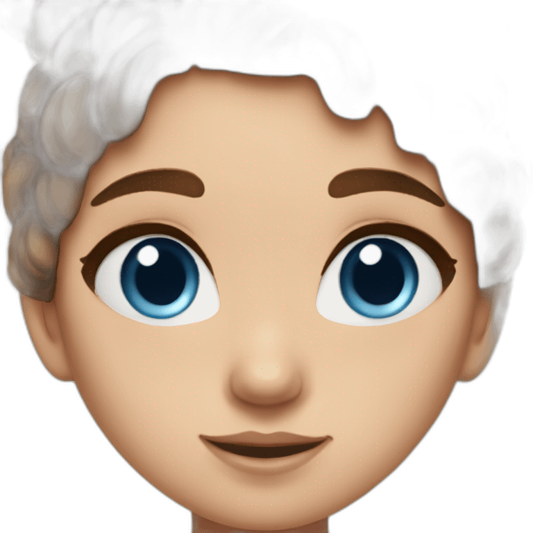 Girl with blue eyes, eyelashes, freckles, brown hair in two messy buns emoji