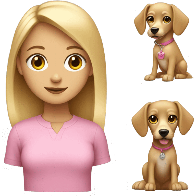 blonde girl, pink shirt, with light tan dog emoji