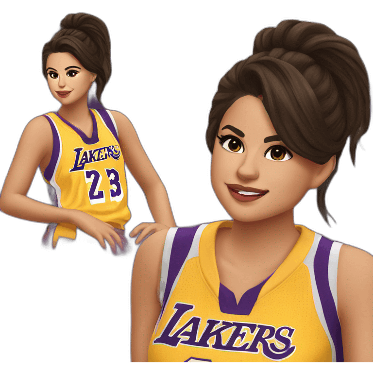 selena gomez wearing yellow lakers jersey emoji