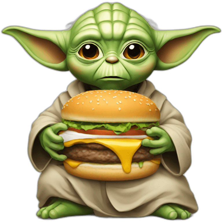 Yoda who ate a burger emoji