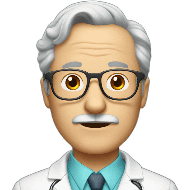 gray-haired doctor with a receding hairline, glasses and a mustache emoji