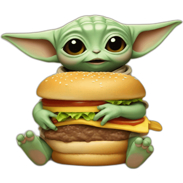 baby yoda enjoying a burguer emoji