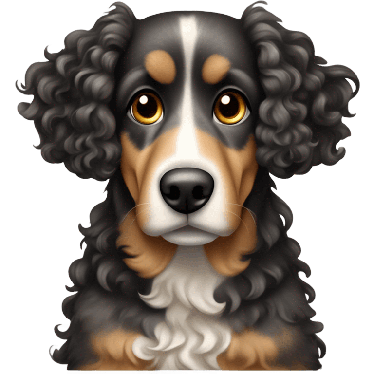 Black and tan merle curly haired dog with long floppy ears emoji