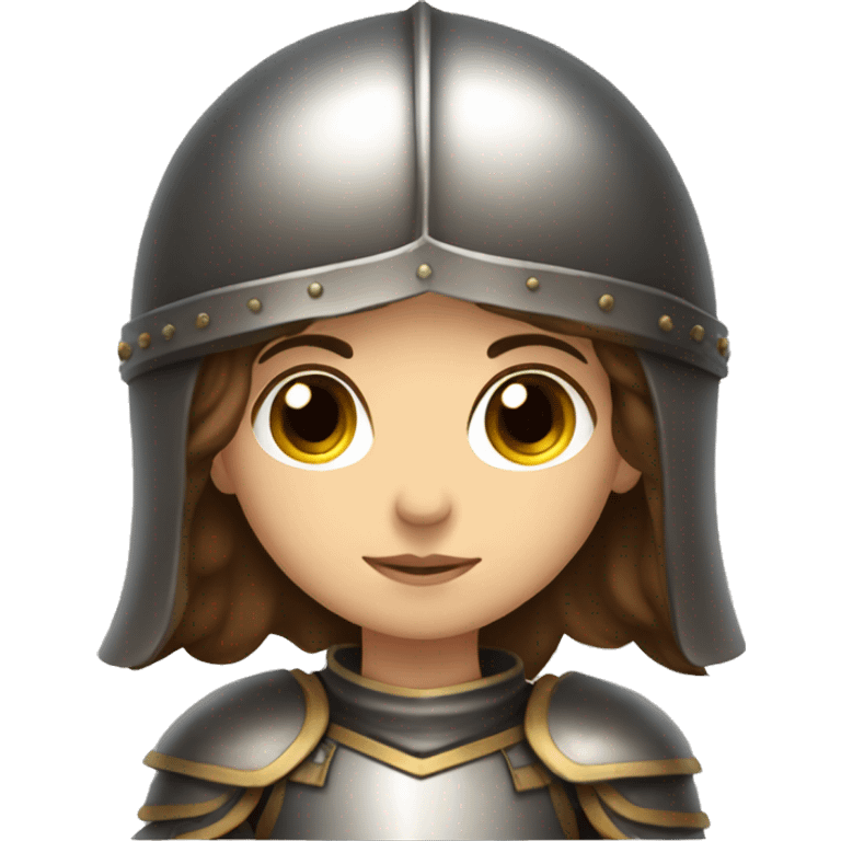 Girl knight with brown hair and brown eyes and a helmet emoji