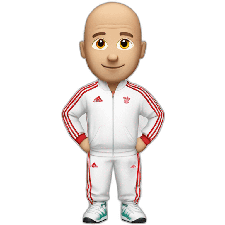 White men going bald but with still some hair in red Adidas tracksuit emoji