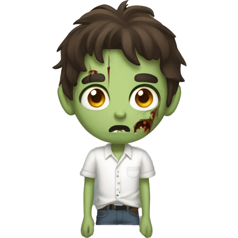 scared boy zombie with medium dark brown hair and white shirt emoji