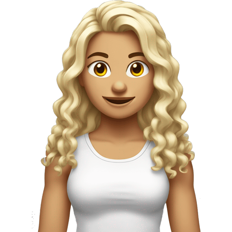 menina branca de cabelo ondulado fazendo musculação  emoji