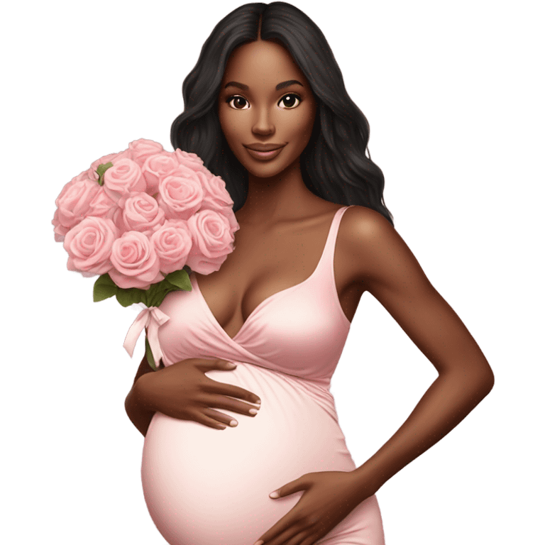 Photo of a Victoria secret model pregnant posing with flowers on a pregnancy shoot emoji