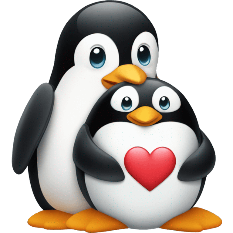 Penguin sitting downhugging a heart facing foward emoji