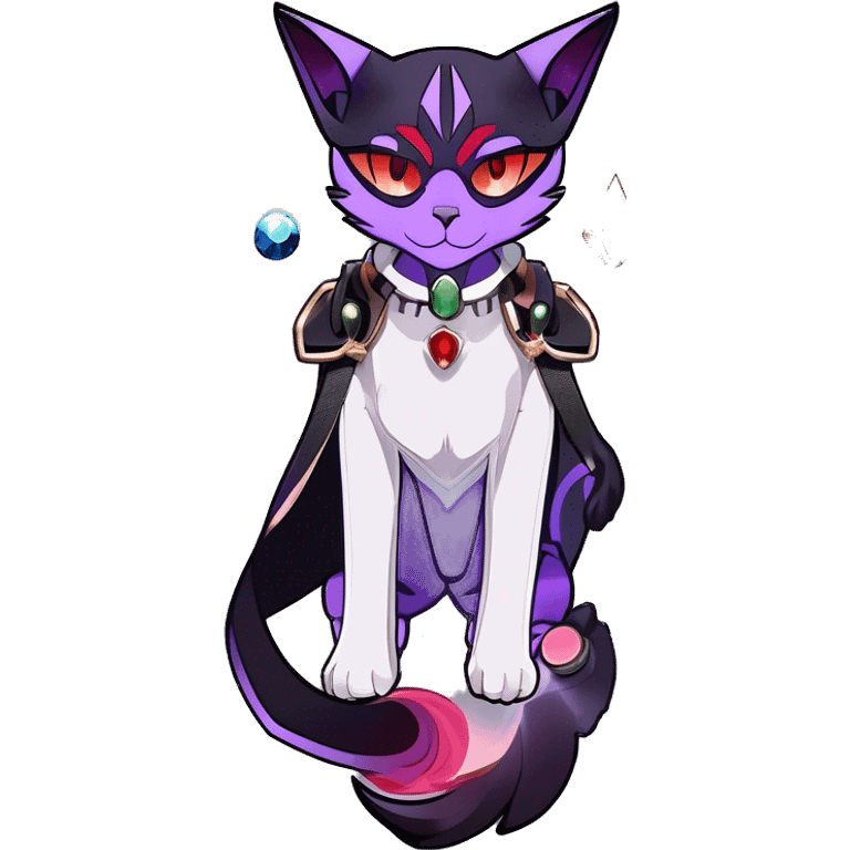 cool kawaii anime cartoon edgy distinguished ethereal elegant beautiful fantasy black purple red ethereal fantasy nargacuga-Noivern-cat-Quiana-Fakemon collar harness moon gem jewels full body emoji