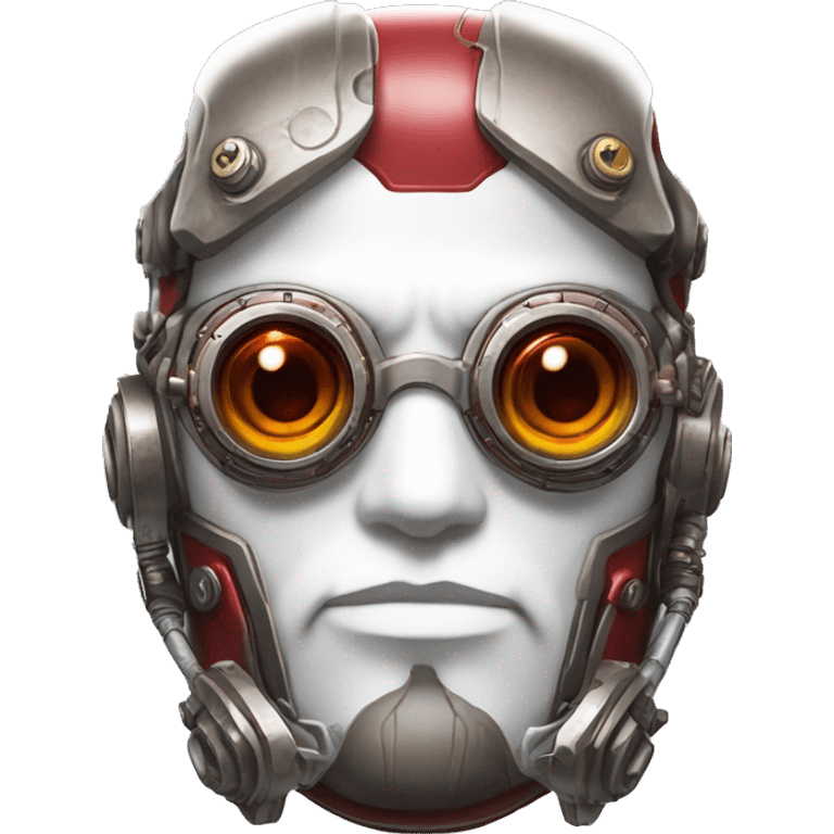 Red skin male cyborg head with white goatee and white steampunk goggles emoji