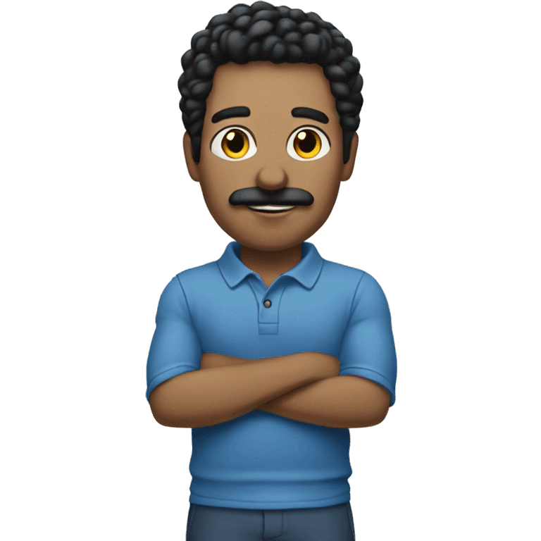 Man with black hair, black mustache, blue polo, standing next to a silver SUV emoji