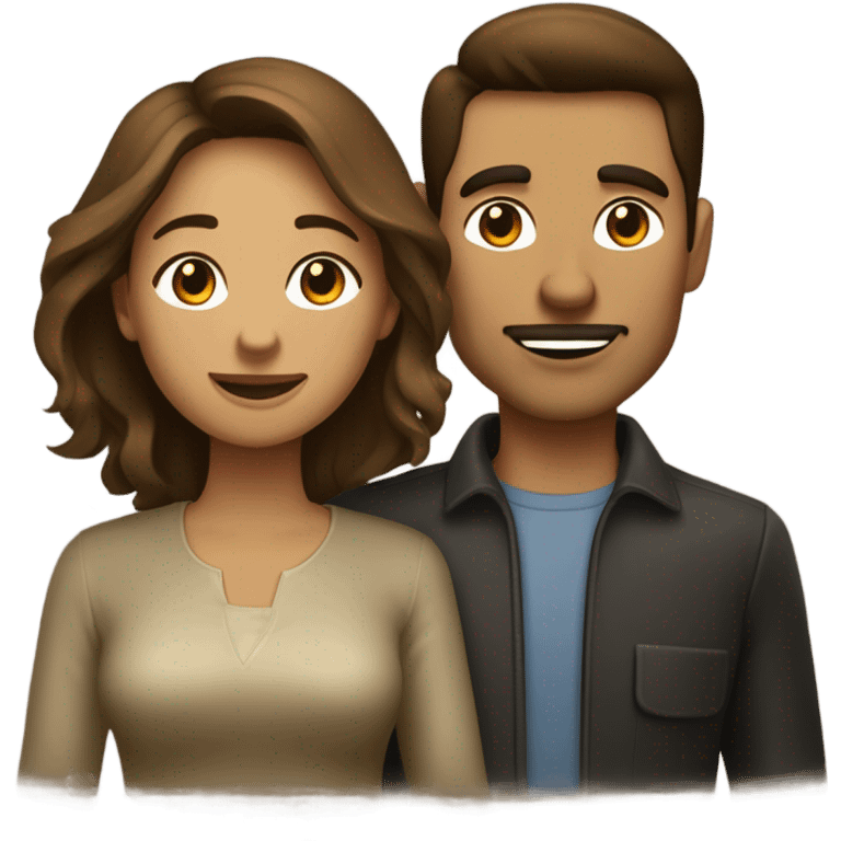 Un homme et une femme au cheveux brun foncé avec leur HUSKY beige doré emoji